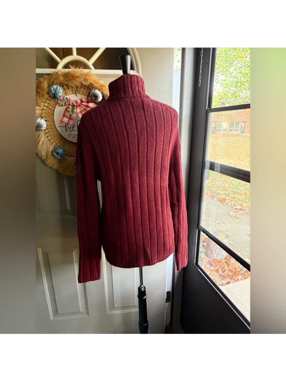 Vintage 90s A&F ribbed muscle lambswool turtleneck sweater, size large - Picture 4 of 7